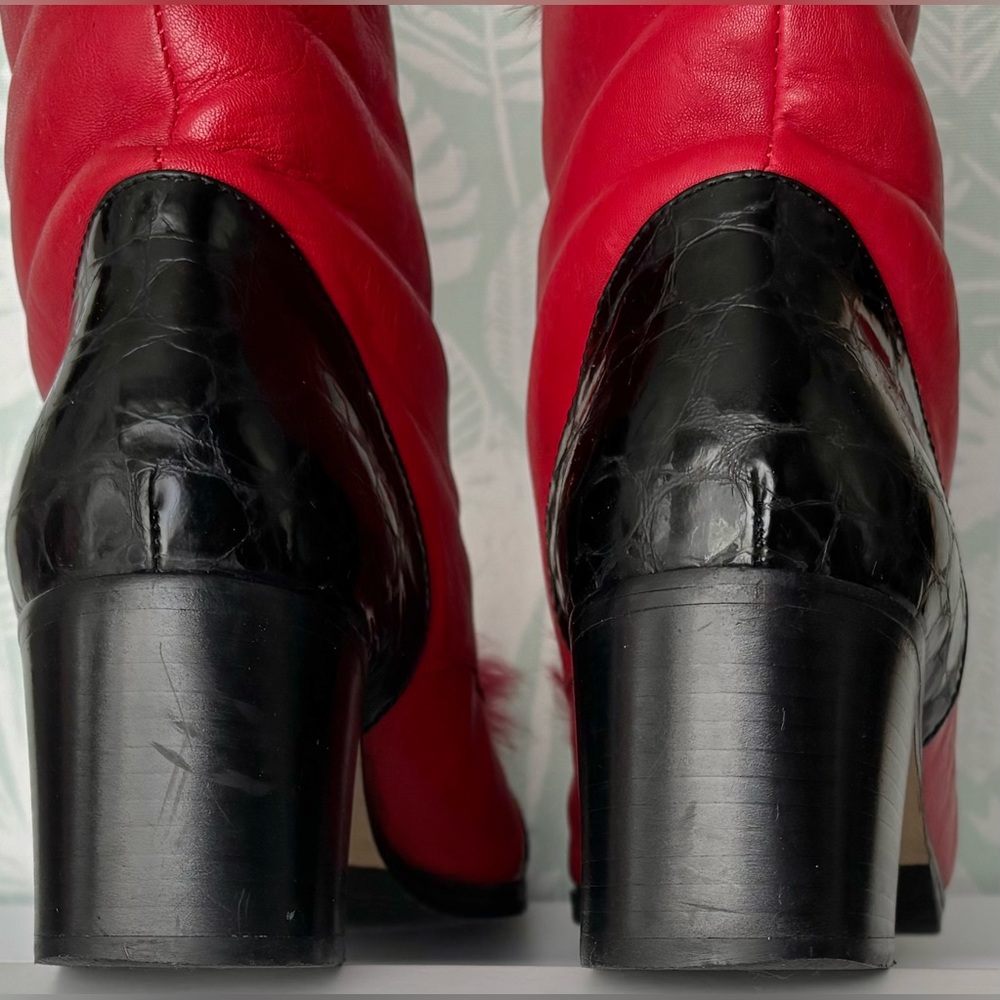 Emmedieci Leather Red Booties Victorian Style w/ Rabbit Hair Lining EU 38 US 7.5 - Picture 9 of 13